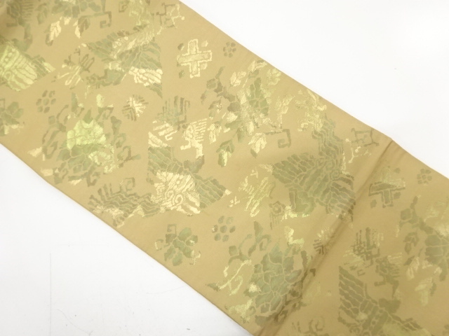 JAPANESE KIMONO / ANTIQUE FUKURO OBI / SILK / WOVEN ANIMAL SARASA
